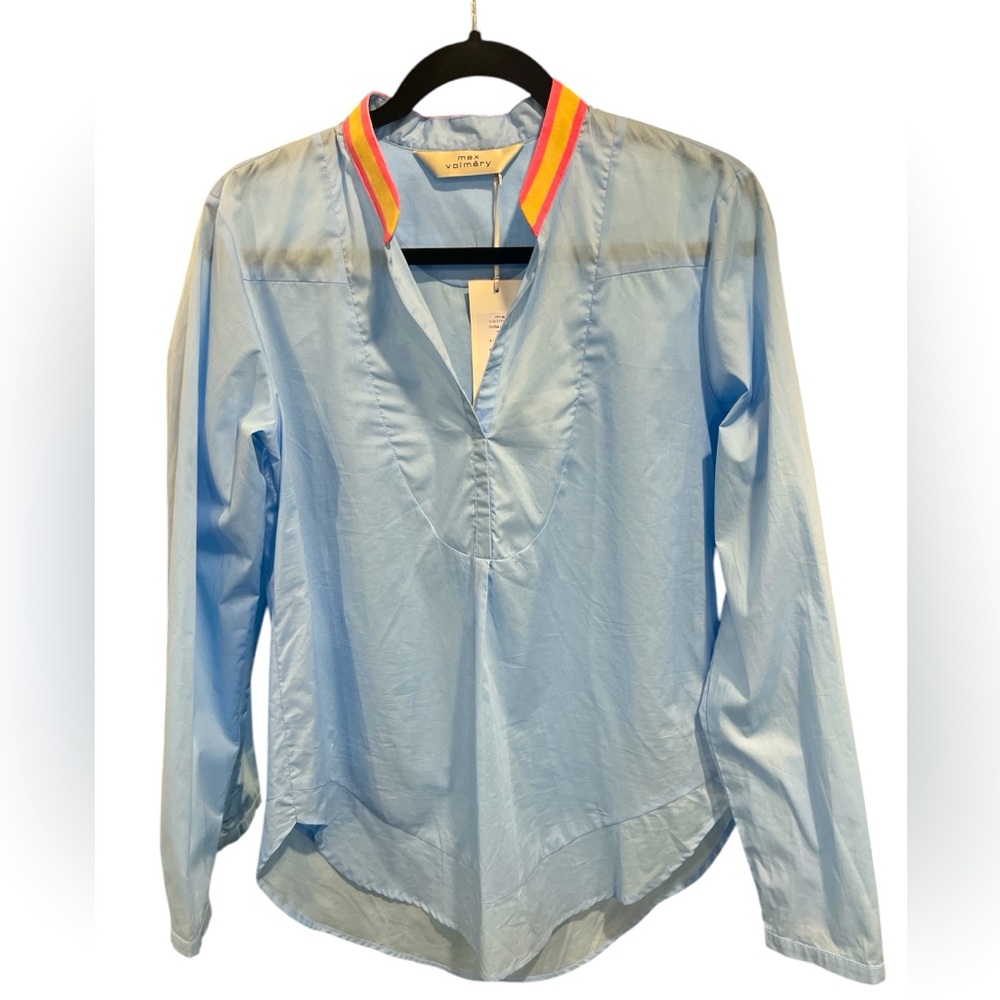 Max Vomáry Cotton Blue Blouse - Size 6 - NEW, pink and beige accents